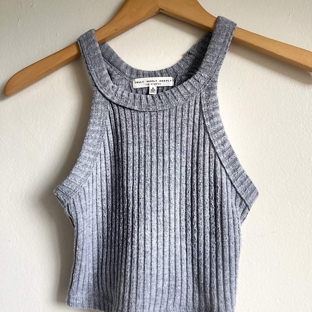 Truly Madly Deeply Gray High Neck Ribbed Crop Top | S